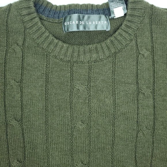 Oscar De La Renta Sweater Mens Large Green Cable Knit Pullover Casual Cotton - Picture 5 of 7